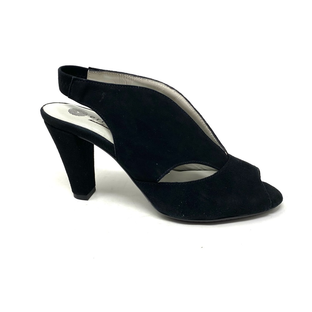 ERIC MICHAEL Peru Black Kid Suede Peep Toe Cutout Heel Pump